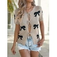 thumbnail image 4 of Women'S Bow-Knot Cardigan Sweaters Short Sleeve Loose Knit Tops Khaki S, 4 of 9