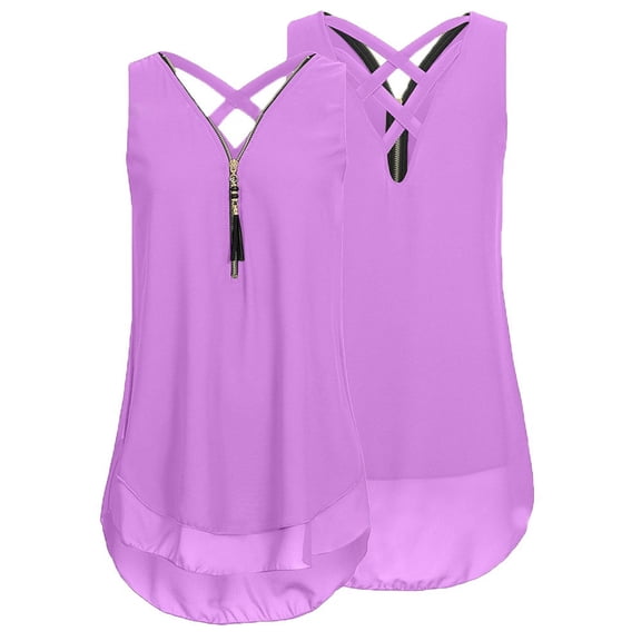 FINALGANG Womens Tank Solid Color Sleeveless Tank Top With Crisscross Neckline Half Zip Relaxed Fit Casual Blouse For Daily Going Out Wear Soft Top