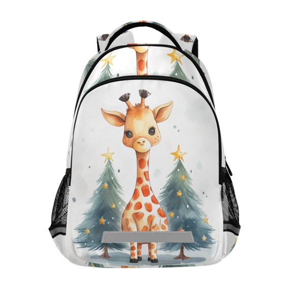 ALAZA Giraffe with Christmas Tree Backpack Elementary School Bag Bookbag Travel Rucksack