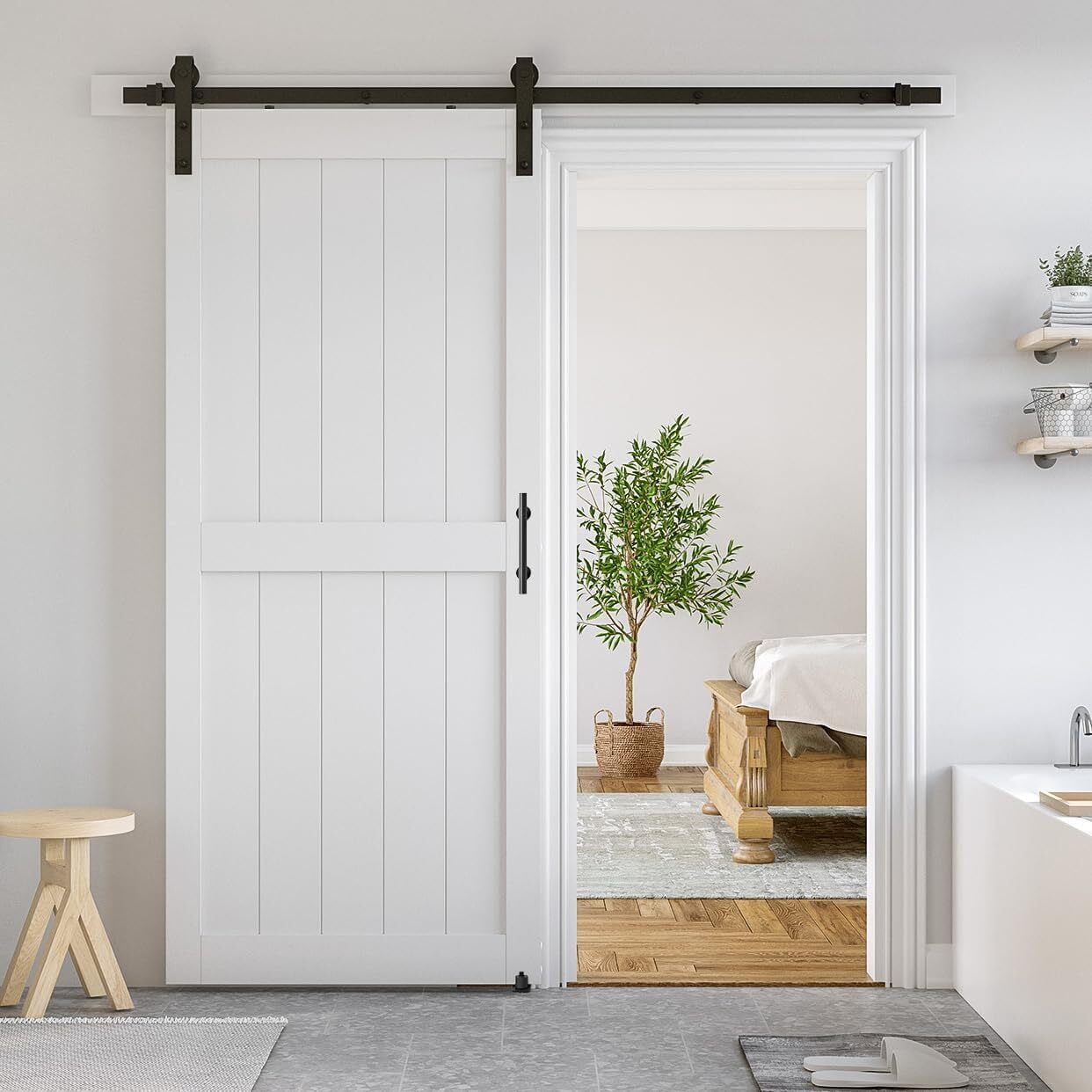Easy4Home 36"x 84" Sliding Barn Door With 6.6ft Sliding Track,White