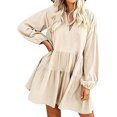 thumbnail image 2 of Babysbule Summer Women Dresses Clearance Women Summer Dress V-Neck Solid Long Sleeve Casual Loose Flowy Swing Dress, 2 of 7