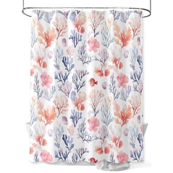 Fsddascl Coastal Coral Shower Curtain Set - Long 72" x 84" Washable Bathtub Curtain with 12 Hooks, Summer Colorful Nautical Ocean Fish Waterproof Fabric Stall Shower Curtains for Bathroom/Bathtub