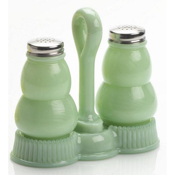 Mosser Glass Salt and Pepper Shaker with Tray in Jadeite