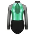thumbnail image 2 of Alvivi Kids Girls Shiny Color Block Long Sleeve Gymnastic Ballet Dance Leotard Bodysuit Dancewear Green 6, 2 of 5