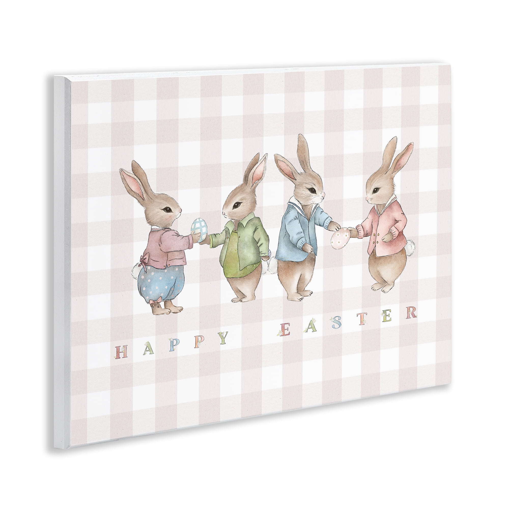 Stupell Industries Easter Bunnies Pink Gingham Wall Plaque Art, design by Leah Straatsma