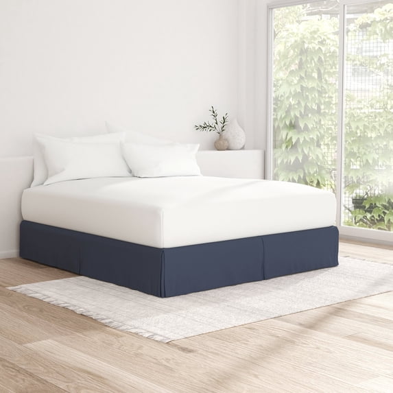 The Great American Store Queen Size Pleated Bed Skirt Solid Navy Blue 15 Inch Tailoed Drop - Easy On & Off, Wrinkle Free Dust Ruffle