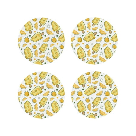 

Leather Coasters Set of 4 - Cute Durian Ice Cream Lightweight Non-Slip Drink Coasters for Desk Anti-Scalding Desk Cup Coasters for Office Table Decor Round Shape