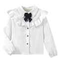 thumbnail image 2 of Blusa y camisa de manga larga con cuello vuelto Camisa de niña Camisa con pajarita Traje elegante para niños Camisa blanca Capa base Camiseta/camisa de manga larga con solapa Blusa para niños, 2 of 6