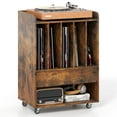 thumbnail image 1 of Costway Record Player Stand with Drawer & Record Holder,Lockable Wheels for Living Room Brown, 1 of 10