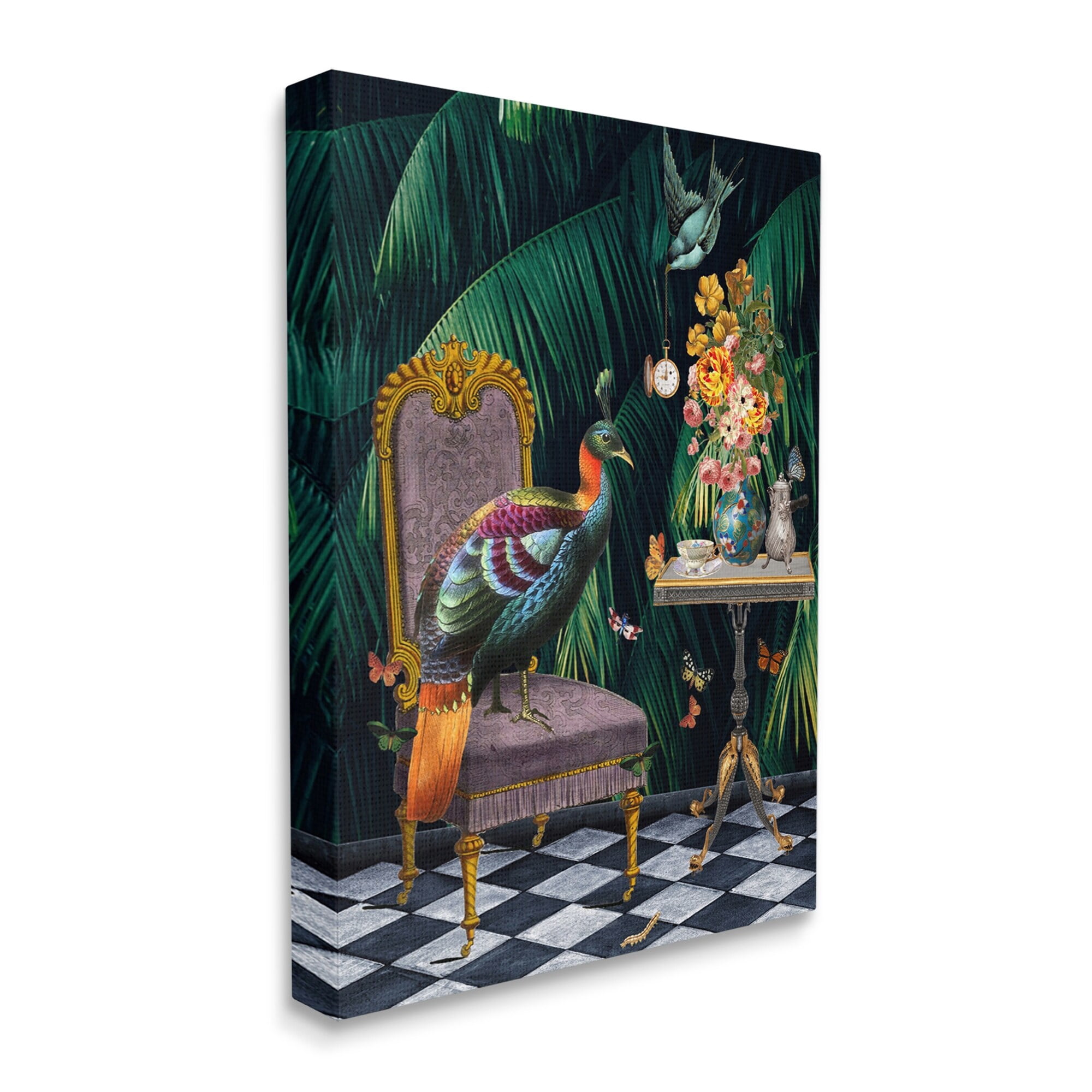 Stupell Industries Regal Peacock On Chair Falling Palm Fronds, 36 x 48,Design by Erika C. Brothers