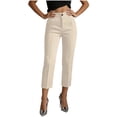 thumbnail image 3 of ClodeEU Women's High Waist Stretch Capri Pants,Slim Fit Solid Color Cropped Pants with Pockets Beige,Women's Plus L, 3 of 7