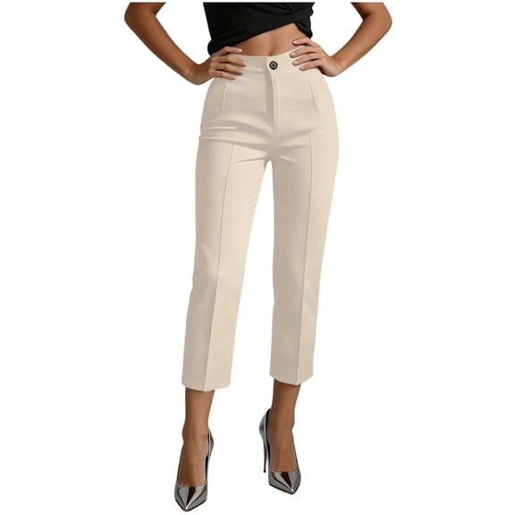 hoksml Women's High Waist Dress Pants, Stretch Straight Leg Solid Color Trousers for Business Casual