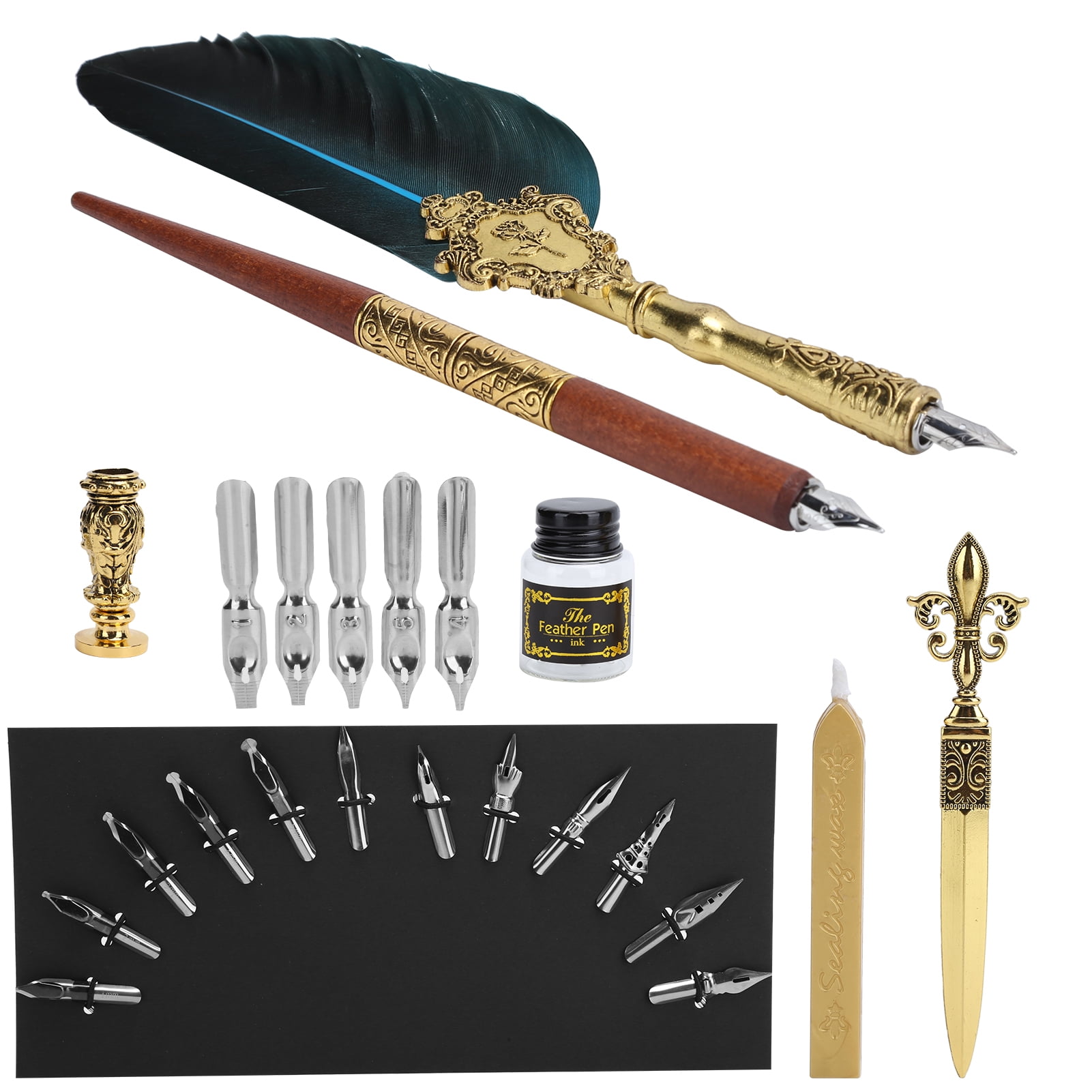 Feather Pen &amp; Ink Set, Antique Writing Instrument With Smooth Writing Experience, For Wide Range Of Nibs &amp; Ergonomic Design