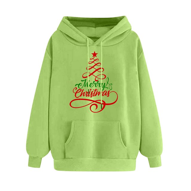 WILLBEST Sudadera Larga para Mujer, Sudadera Navideña con Estampado de Árbol de Navidad, Sudadera con Capucha de Manga Larga, Linda Sudadera Navideña Mediana