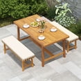 thumbnail image 4 of Gymax 3-Piece Patio Dining Set Rectangular Table & 2 Benches w/1.97'' Umbrella Hole, 4 of 10