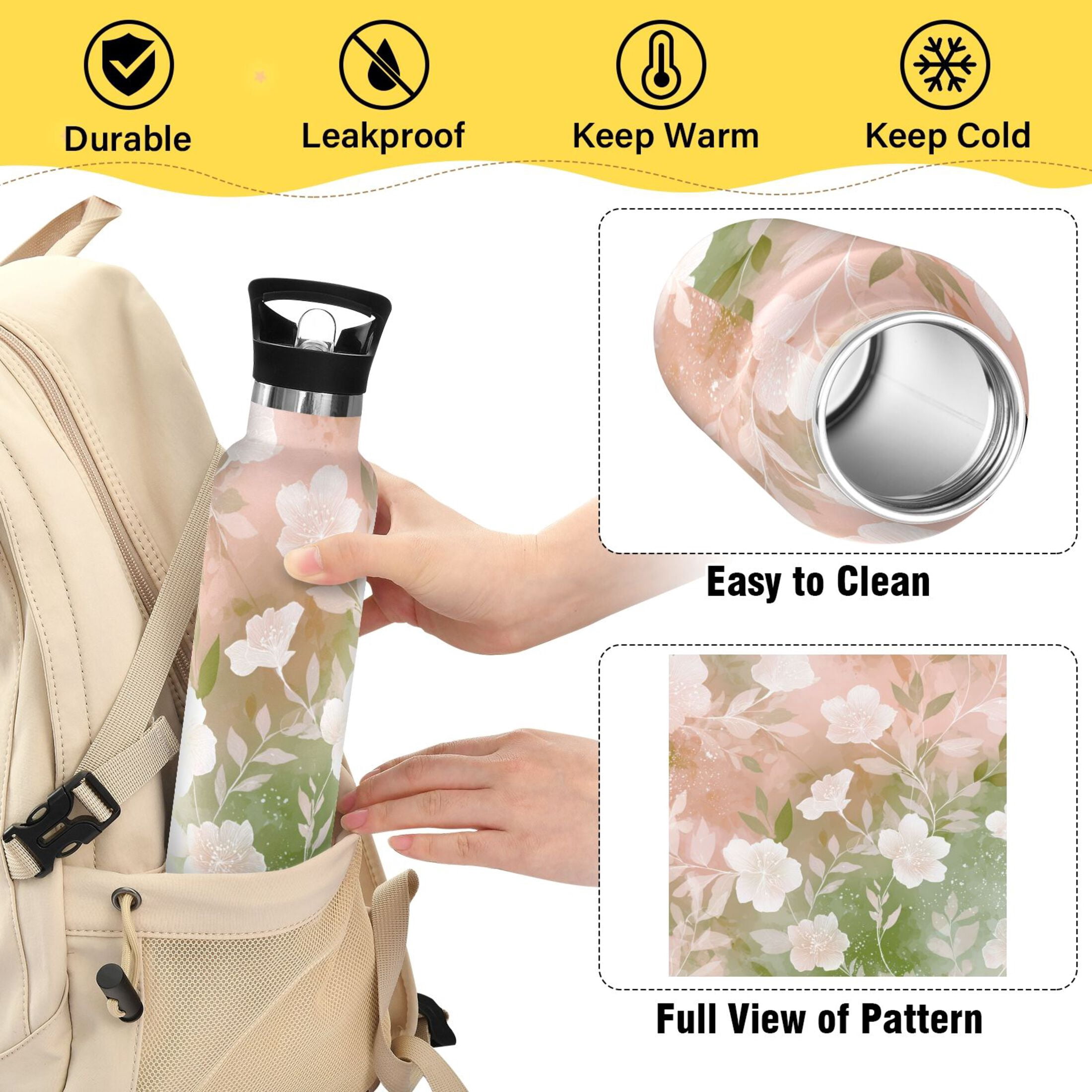Kids Insulated Stainless Steel Sports Water Bottle 600ml (20oz) Gradient Elegant Floral