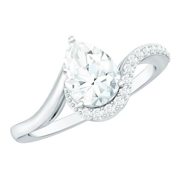 Rosec Jewels Lab Created Diamond Engagement Ring 1 Ct - 6X8 mm - Teardrop Ring (EF-VS Grade), 925 Sterling Silver, US 4.00