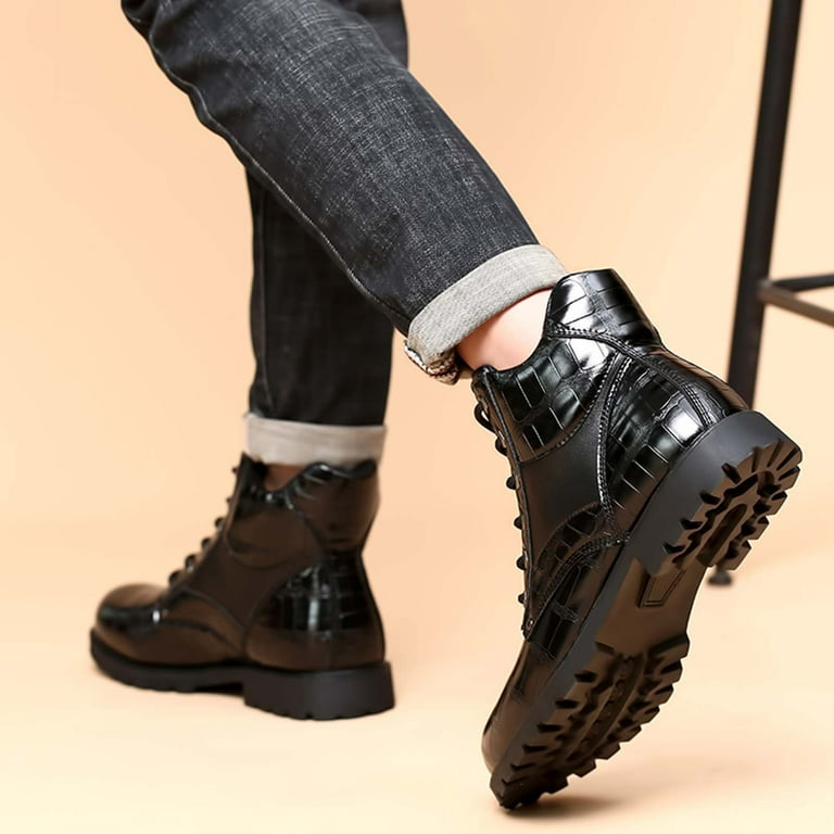 Vintage Imitation Leather Men's Boots Leather Shoes Fashionable Men's  Middle Top Boots Men