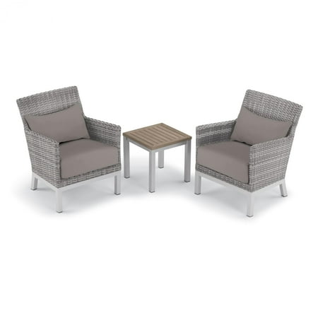 Vintage Salterini Patio Set Argento 3 Piece Wicker Patio Conversation Set W/ Tekwood Vintage End Table, Stone Cushions & Lumbar Pillows By Oxford Garden ()