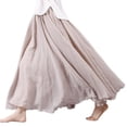 thumbnail image 5 of sunsanly Women Casual Maxi Skirt Elastic Waist Solid Color Long Skirt Ethnic Style Large Flowy Hem A-Line Skirt Streetwear, 5 of 8