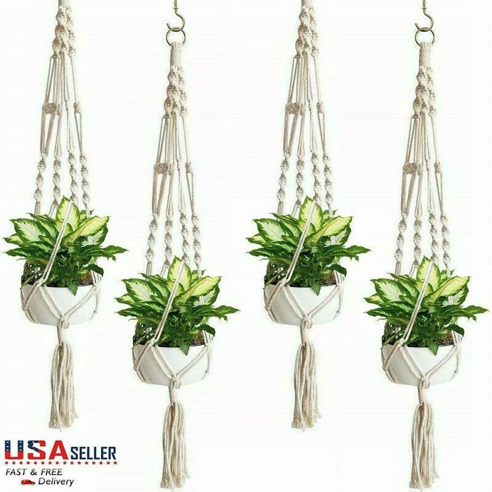 PURELY- 4 Pack Garden Plant Hanger Macrame Hanging Planter Basket Rope Pot Holder Decor