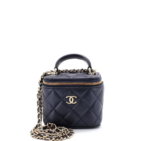 Pre-Owned Classic Top Handle Vanity Case with Chain Quilted Lambskin Mini By Rebag