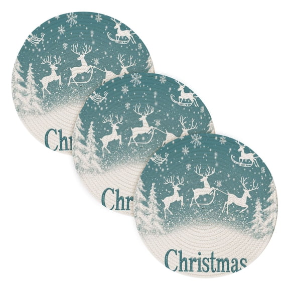 BZSMCE Mats for Pots,Pans Place Elegant Reindeer Soaring on Snowflake Print Simple Style Pattern Pot Mats