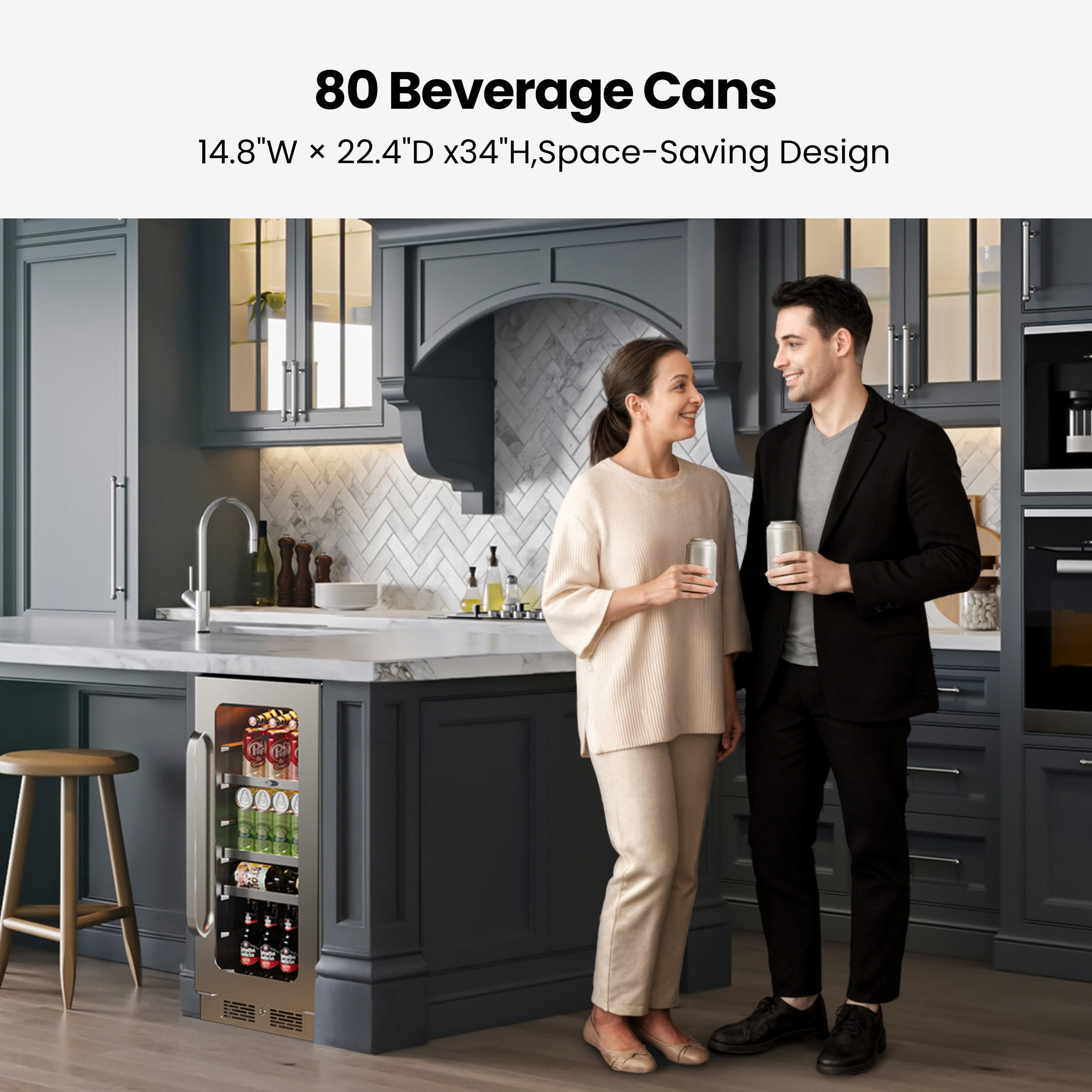 Whynter 15'' Beverage Refrigerator Cooler, 80 Cans Beverage Fridge, Built in or Freestanding Beverage Center with Stainless Steel Door