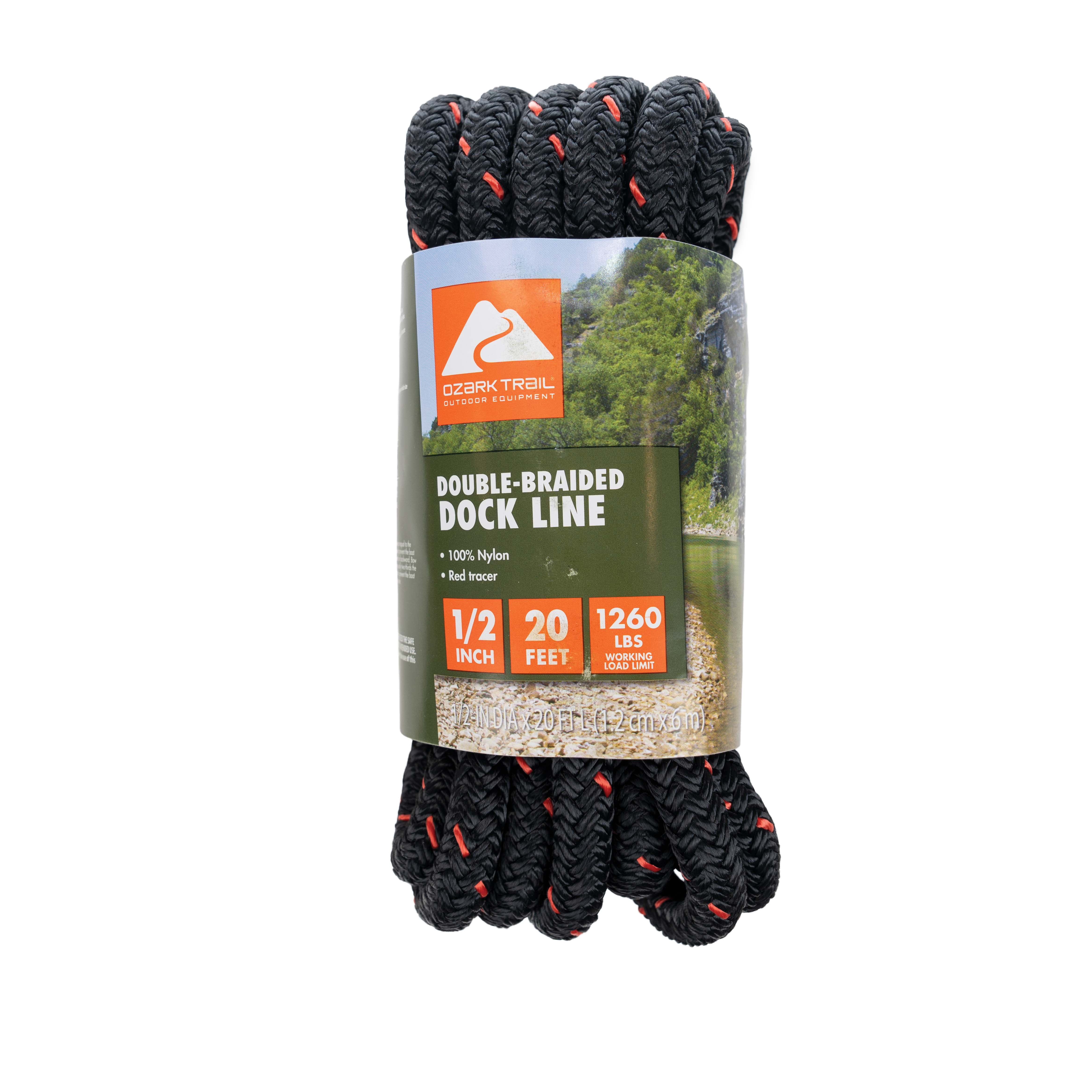 Ozark Trail Double Braided Nylon Dock Line 1/2 Inch by 20 Feet for Marine Use