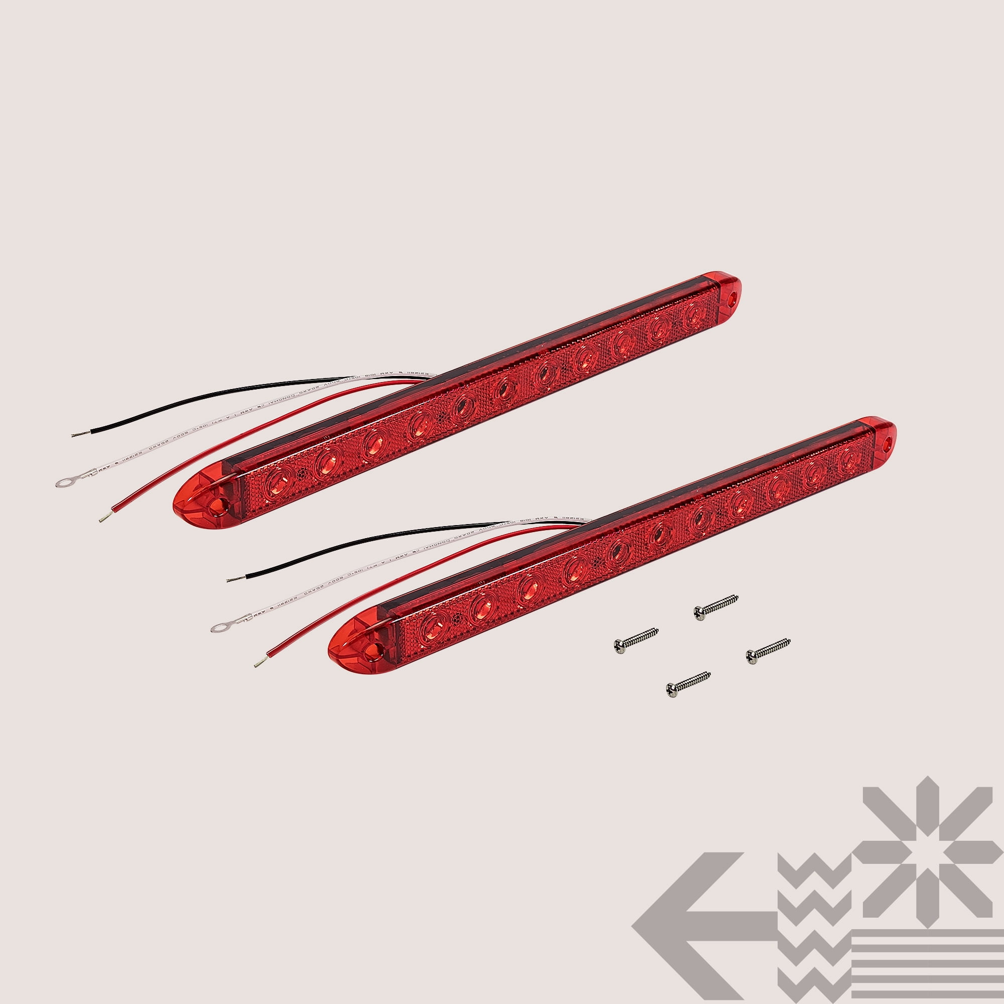 2pc 16" 11 LED Red Trailer Light Bar Waterproof - IP65 DOT Compliant Reflective Lens Park/Brake/Turn Clearance ID Marker Brake Tail Light for Trucks