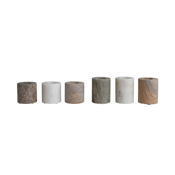 Bloomingville Decorative Marble Taper Candle Holders, Multi-color, Set of 6