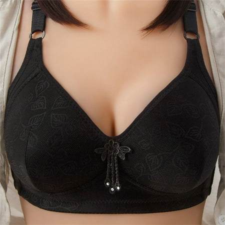 Clearance! Weikingp Bras for Women Comfort Bras for Women Full Coverage Underwire Button Front Closure Cotton Bra Soft Wireless Underwear Plus Size Bralettes for Women Push Up Bra Black M