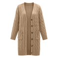 thumbnail image 2 of BODOAO Women's Long Cable Knit Cardigan Button Front Open Neck Long Sleeve Chunky Sweater Coat with Pockets Relaxed Fit Warm Casual Fall Winter Layering Outerwear Khaki 2XL, 2 of 4