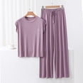 thumbnail image 2 of Lopecy-Sta 2 Piece Lounge Sets for Women Spring Vacation 2026 Summer Homewear Loose Solid Color V Neck Short Sleeve Top with Pants Pajamas Set, 2 of 5