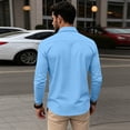 thumbnail image 5 of IAJDKMEK Men's Long Sleeve V Neck Shirt - Button Down Casual Tops with Pocket, Classic Solid Shirts for Work and Everyday,Blue S, 5 of 5