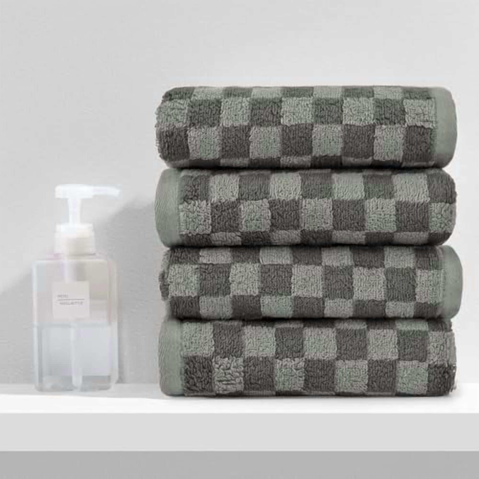 Soft Hand Towels 4 Pack, Grey Checkered Face Towel Set for Bathroom Kitchen, Decorative Quick Dry Towel 13x29 Inches