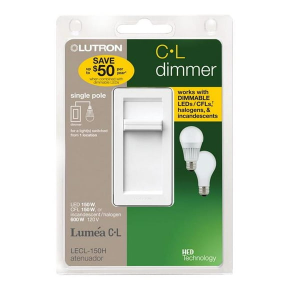 Lutron 3909512 White 150 watts Slide Dimmer Switch