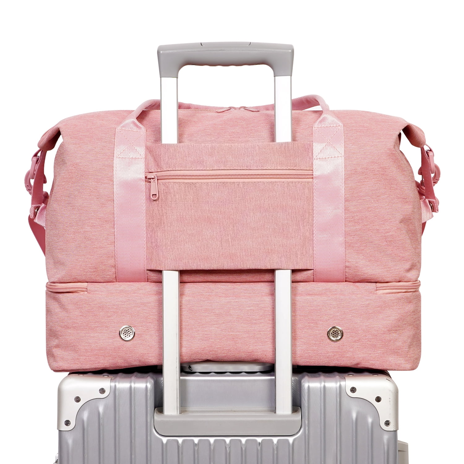 WANDF Business Travel Bag with Shoe Compartment,Gym Bag with Strip Wet Pocket for Women Ladies,TSA Carry on Personal Item Bag 18x14x8,Large Tote Bag with USB Charging Port(Pink Bag)