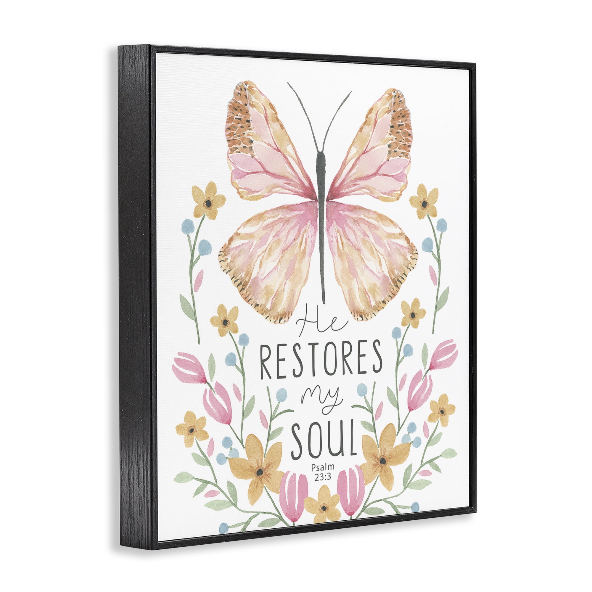 Stupell Industries Floral Restores My Soul Religious Painting Black Framed Art Print Wall Art, 11 x 14