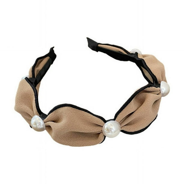 2 diademas de perlas para mujer, diadema con cuentas, antideslizante, con nudo superior ancho, diadema con pelo de perlas