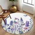 thumbnail image 3 of Round Area Rug 7 Ft, Purple Floral Washable Non-Slip Circle Carpet for Living Room/Bedroom, Spring Lavender Daisy Butterflies Botanical Low-Profile Large Runner Mat Collection Rugs for Indoor, 3 of 7