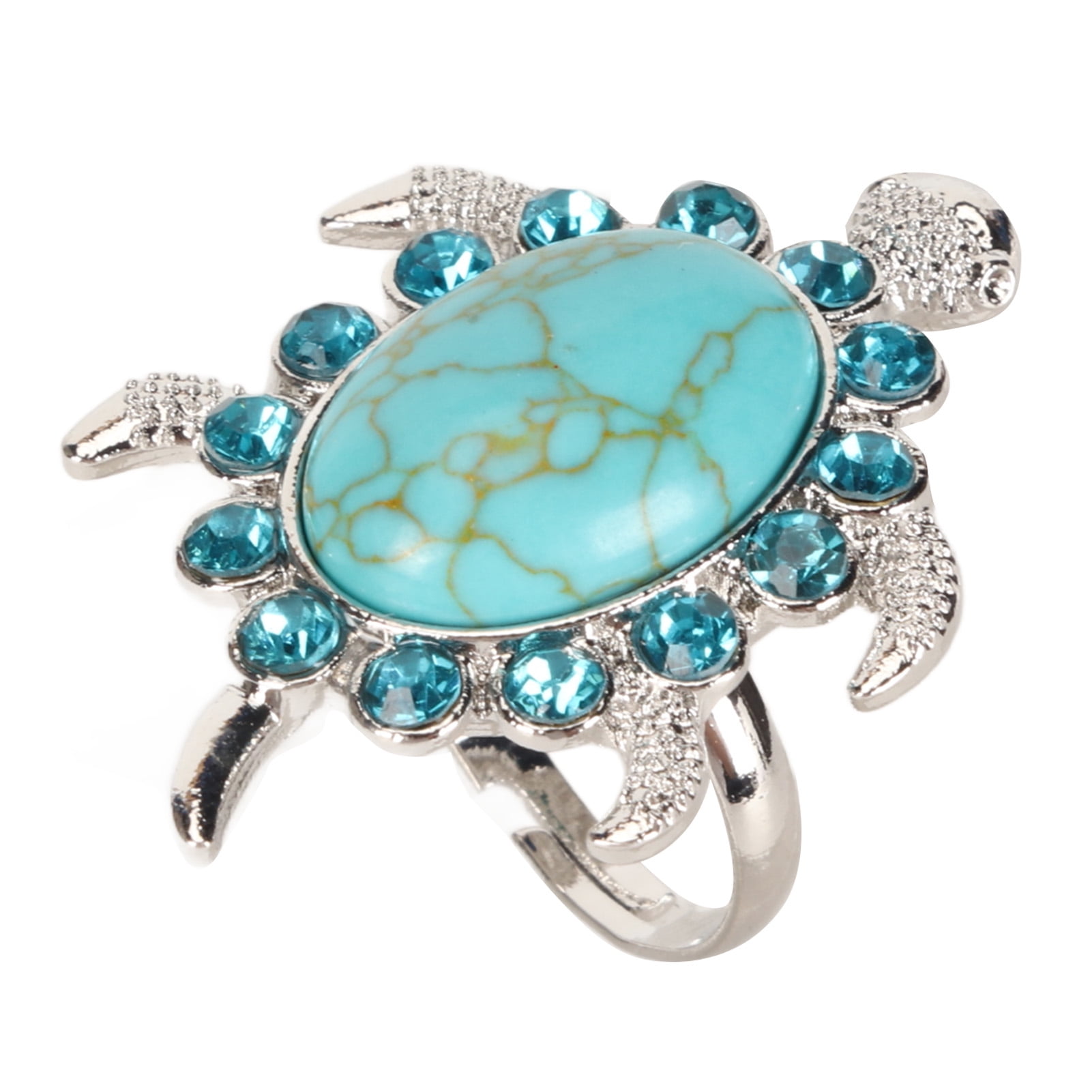 Estink Turquoise Ring Turquoise Rhinestone Ring Women Alloy Adjustable Fashionable Cute Tortoise Shaped Ring Jewelry Accessory Fashion Jewelry Boys G