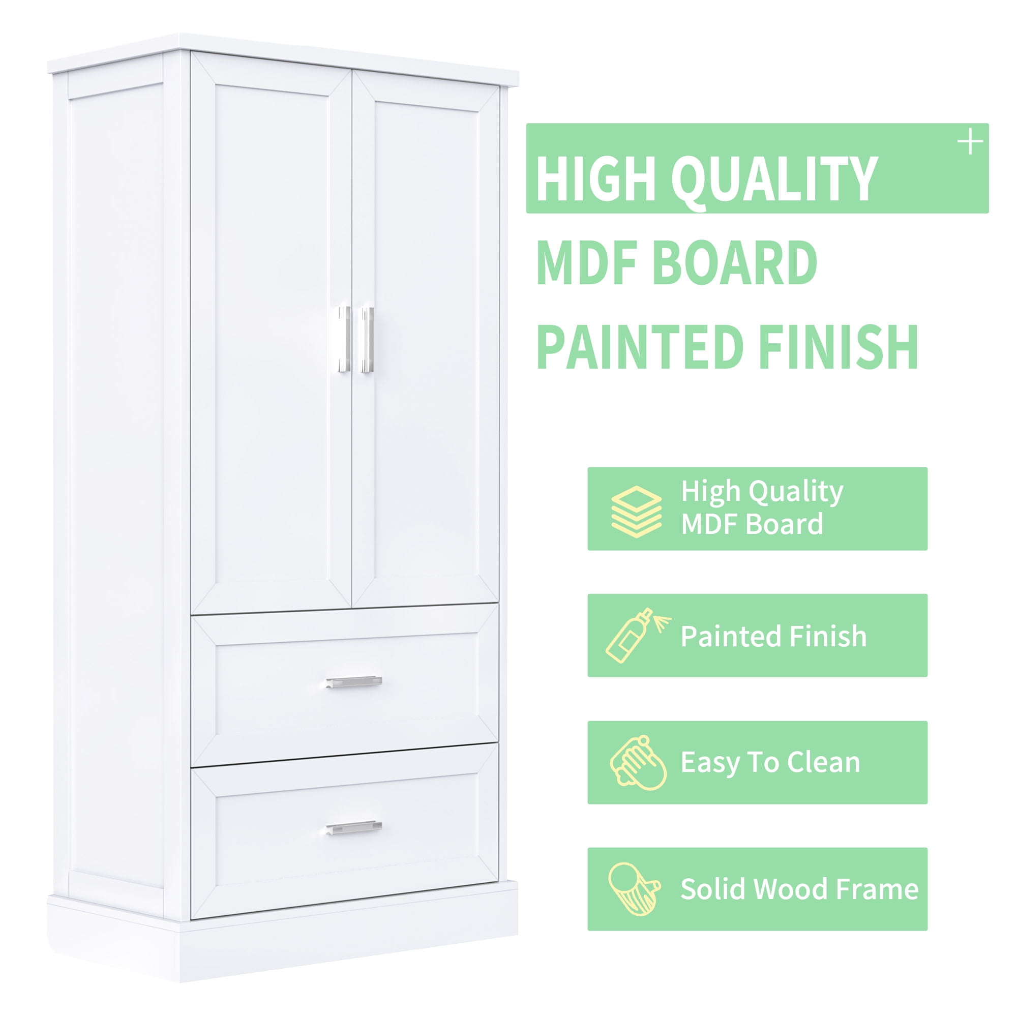 Harper & Bright Designs Tall Bathroom Storage Cabinet with Doors and Drawers, Modern Freestanding Cabinet with Adjustable Shelf for Bathroom, White