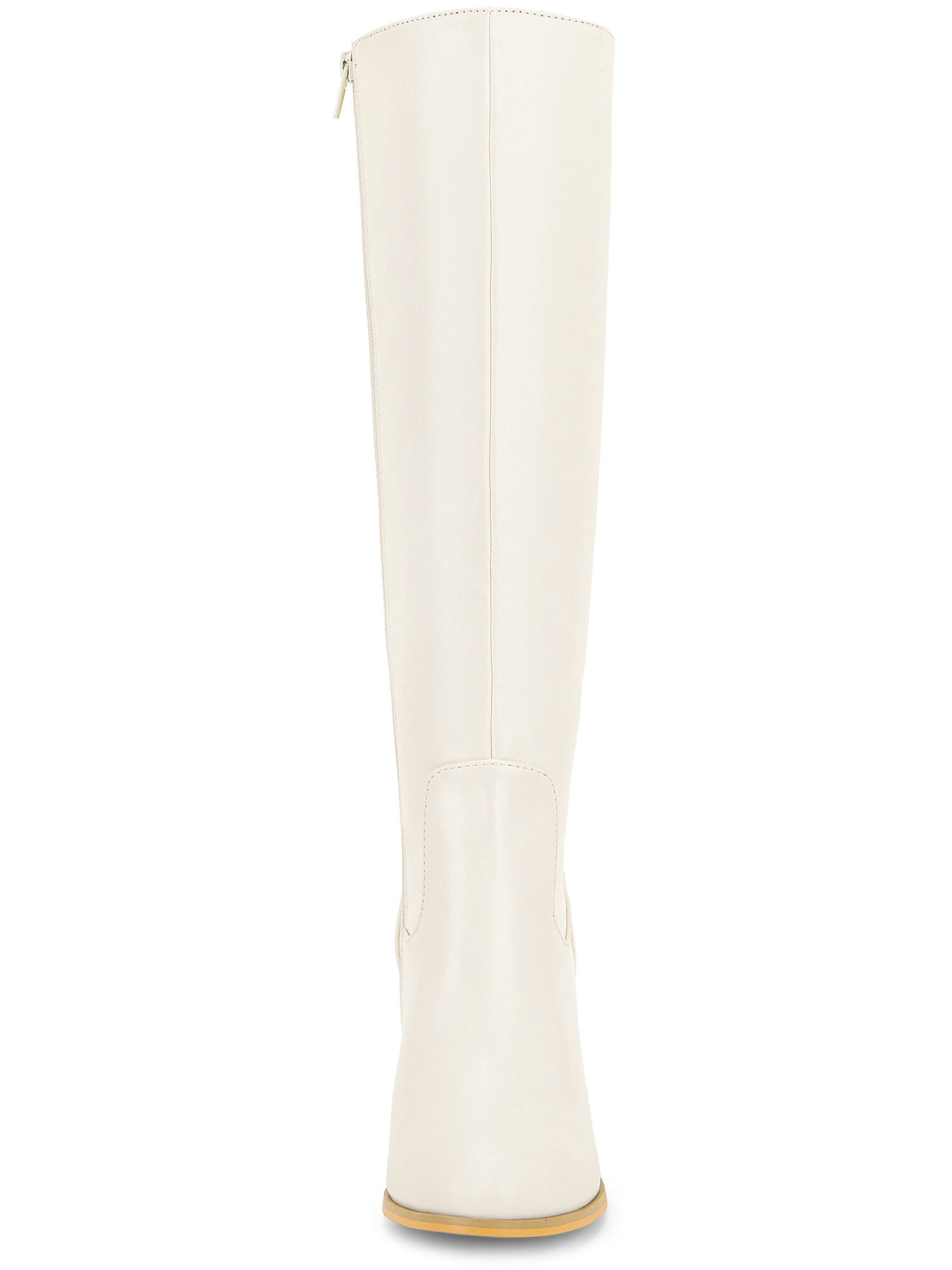 DARING DIVA Women's Round Toe Block Heeled Knee High Boots Cream 10