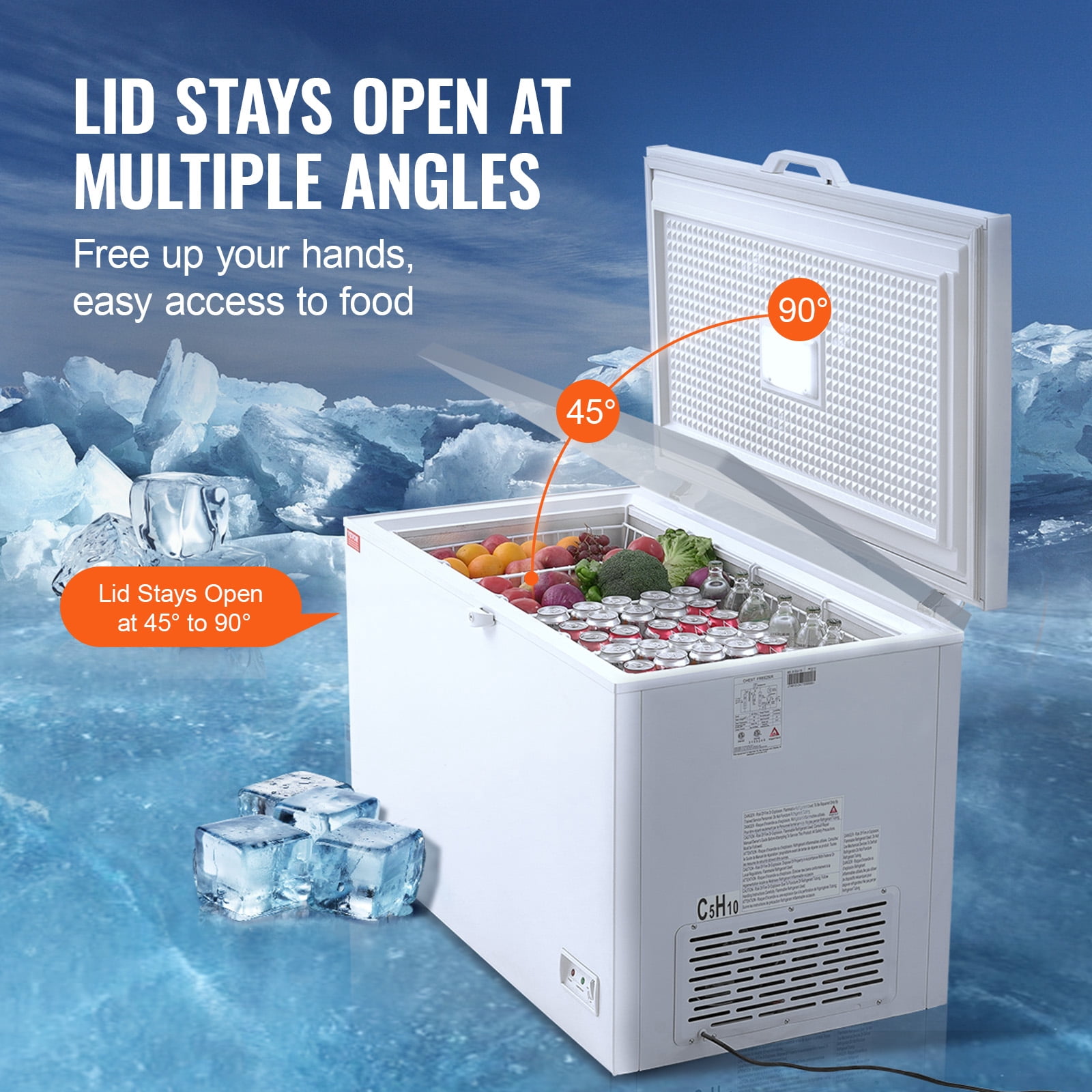 VEVOR Chest Freezer, 12.8 Cu.ft / 345 L Large Deep Freezer & 4 Removable Baskets,Freestanding Top Open Door Commercial Chest Freezers with Locking Lid, 7-Level Adjustable Temp,LED Lighting,6 Wheels
