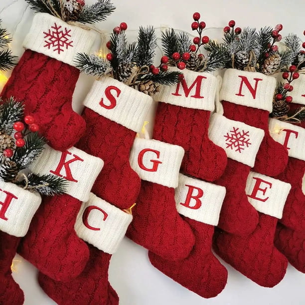 Calcetines de punto con letras navideñas Bolsas para envolver regalos de Navidad Adornos navideños para el hogar 2024 Adornos navideños para el árbol de Navidad