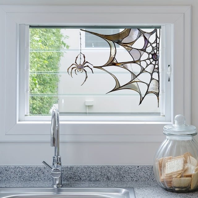 Pegatina Electrostática Transparente de Vidrio con Diseño de Telaraña de Halloween