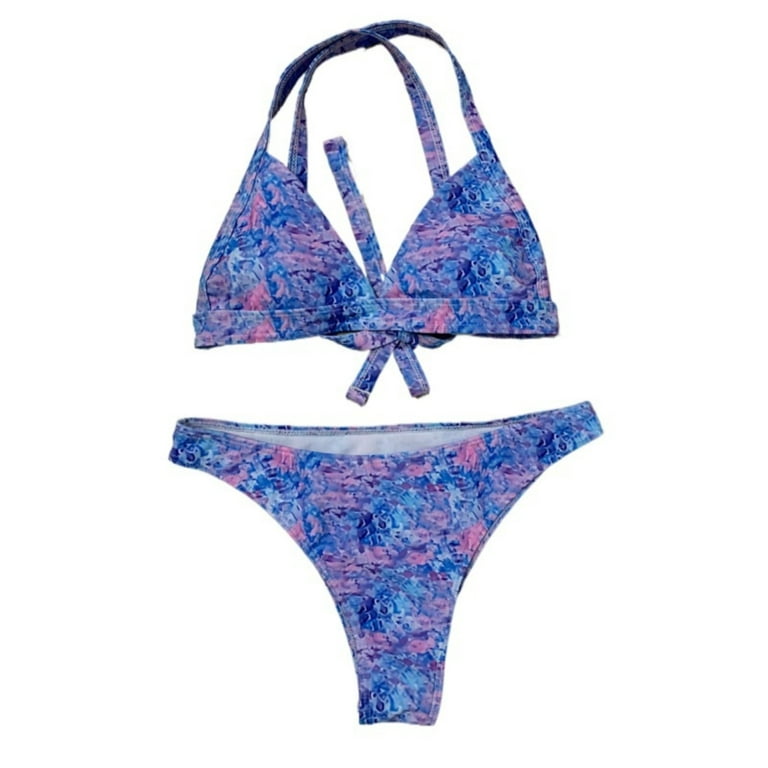 JDEFEG Bathing Suits with Shorts Bikini Women's Floral Triangle Bag  Swimsuit Swim Dress Bathing Suits for Women Swimwear Blue S 