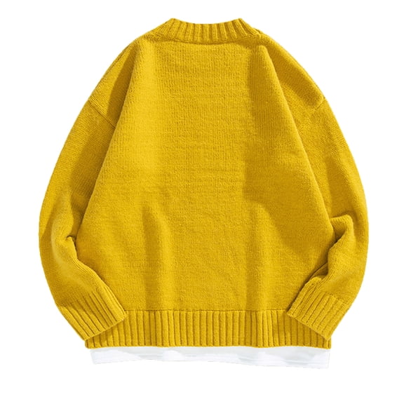 Hinvhai Seasonal Clearance Men Solid Pullover Sweater Sports Sweater Bottoming Shirt Yellow 8(XL)