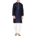 thumbnail image 1 of Royal Kurta Mens Jacquard Silk Embroidered Kurta Churidar (38, Navy), 1 of 1